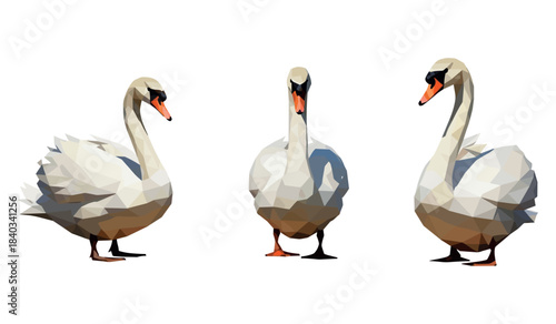 Geometric swans on white background in various poses