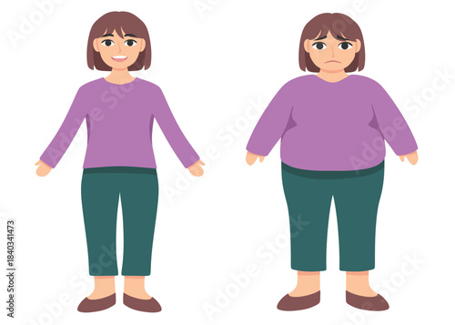 Before and After Weight Change Female Body Illustration 