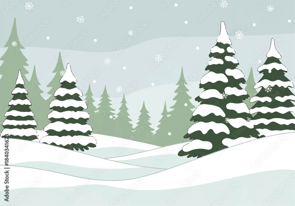Obraz premium Mountain Winter Landscape with Frosted Pines