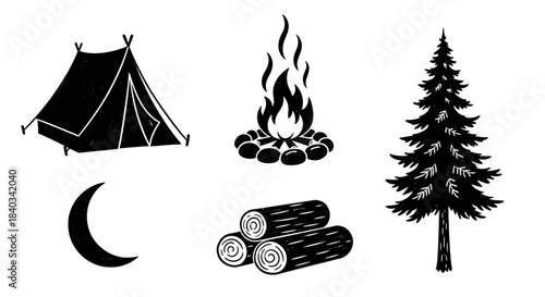 Camping and Outdoor Adventure Elements Collection.