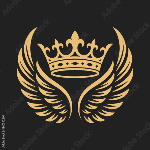 Golden crown with wings symbol logo icon royalty emblem