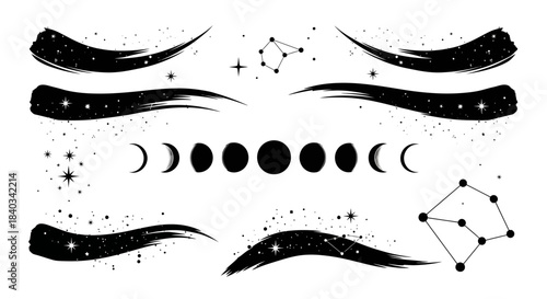 Celestial Elements Collection Featuring Moon Phases and Constellations.