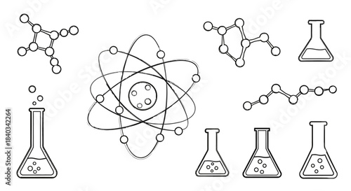 Chemical Structures and Laboratory Glassware - A Science Illustration.