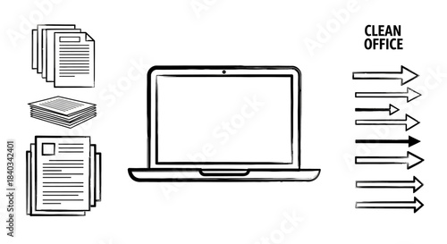 Clean Office Workspace with Laptop and Documents.