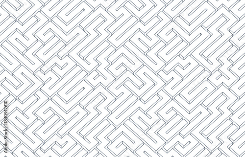 Labyrinth seamless background, 3D geometric endless pattern of logic maze, isometric vector dimensional cubical background.
