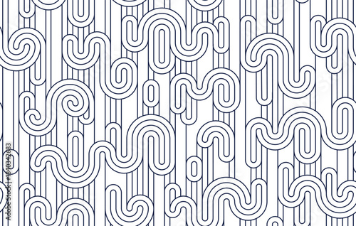 Funky lines seamless pattern, vector abstract geometric background with parallel and curvy lines, Asian style tiling wallpaper.