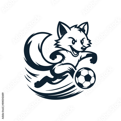 A cartoon fox playing soccer with a ball