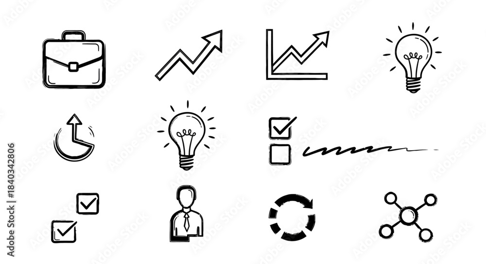 Fototapeta premium Collection of Business and Strategy Icons for Presentations and Infographics.