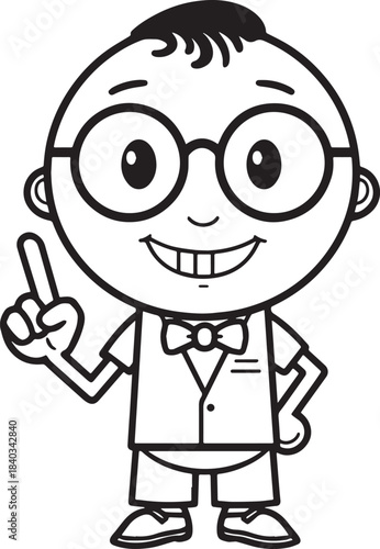 Smart Kid Icon: A charming cartoon depiction of a smart child, exuding intelligence with glasses and an upraised finger. 