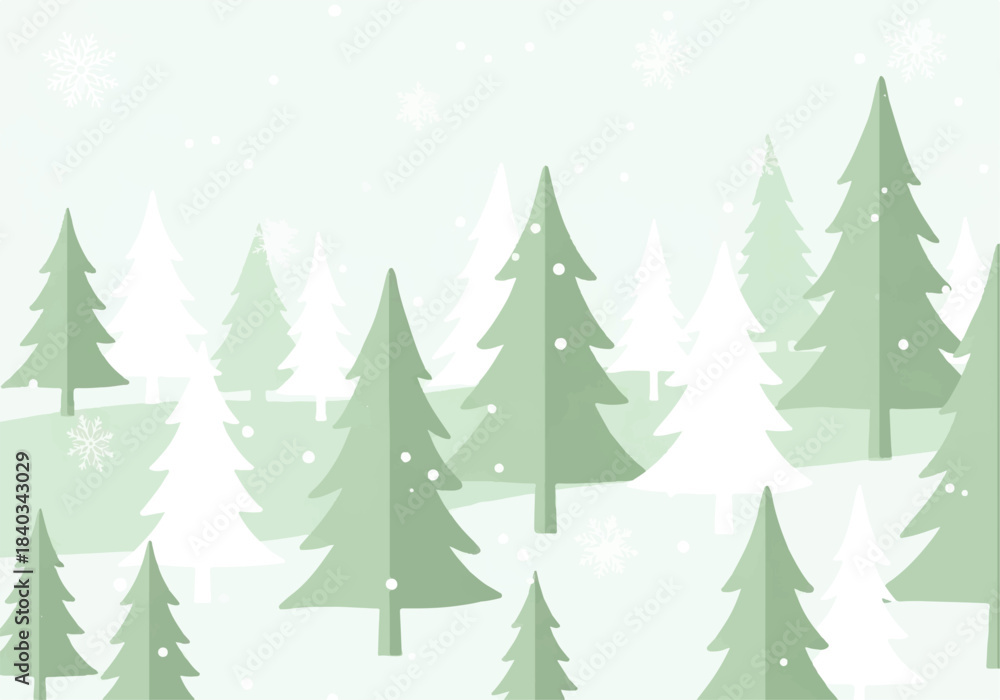 Obraz premium Calm Winter Hillside with Tall Slender Pine Trees and a Soft Colorful Sky Gradient