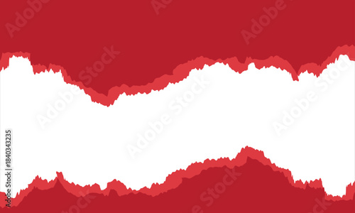 Red torn paper edge on white background. Rough red torn paper strip with an uneven ripped edge against a white background, useful for design overlays and creative layouts.

