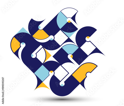 Abstract geometric artistic vector background, Bauhaus style wallpaper with circles triangles and lines, pattern artwork geometrical abstraction.