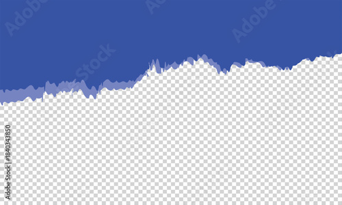Blue torn paper edge on transparent background. Rough red torn paper strip with an uneven ripped edge against a transparent background, useful for design overlays and creative layouts.

