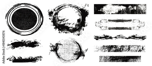 Old abstract grunge frame background set. featuring distressed edges brush stroke borders dirty texture and black ink splash effect.