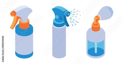 Collection of three different spray bottle designs for home and industrial use