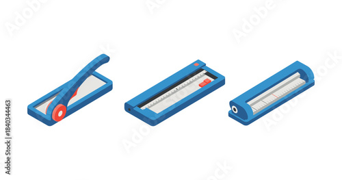 Isometric paper cutter collection: guillotine, rotary, and a3 trimmers