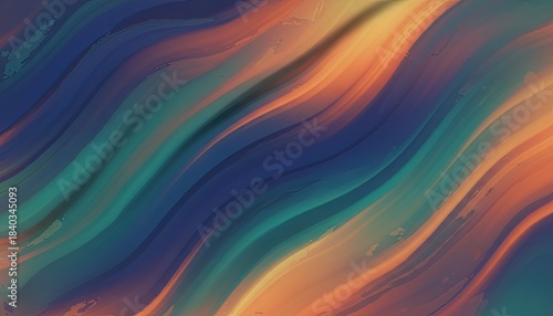 Abstract Wavy Lines In Deep Blue Teal Orange Yellow And Pink Color Gradient Background With Soft Textured Pattern Overlay