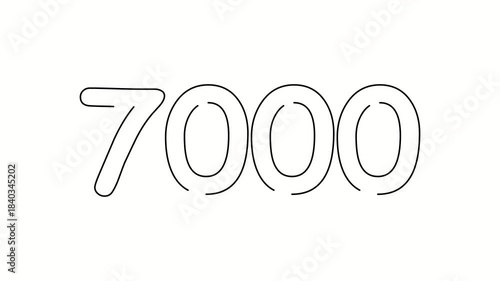 7000 date, number object business. One line drawing doodle hand drawn picture. Video 4k  object illustration, minimalism hand drawn sketch design modern new