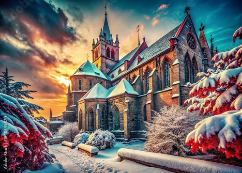 Vintage Snowy Cathedral: Stillness, Peace, and Enhanced Colors