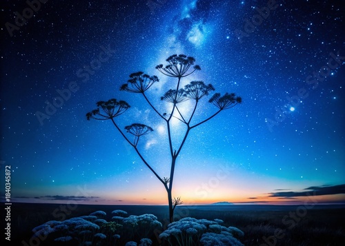 Resilient Plant Silhouette at Night,  Strong Stems Against Dark Sky