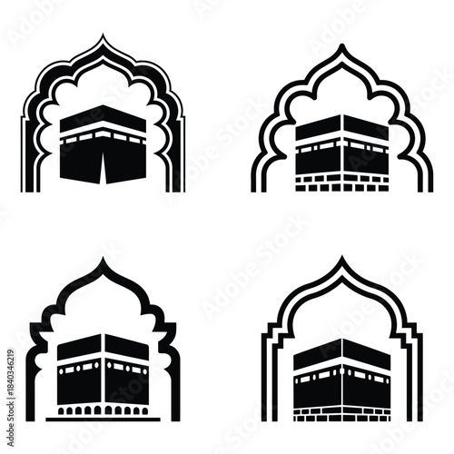 Islamic Kaaba Icons With Arched Frames mecca architecture