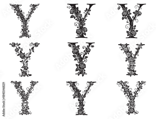 DECORATIVE FLORAL LETTER Y SILHOUETTE