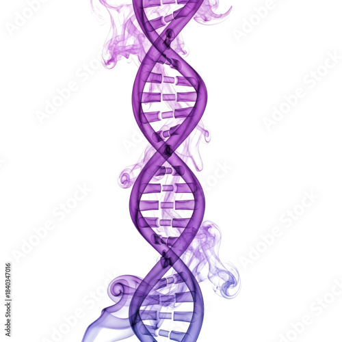 Purple D N A helix formed from smoke on black background