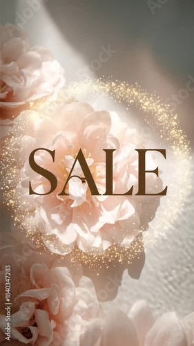 SALE text surrounded by sparkles on a glamorous background, concept of shopping, attractive prices, discounts, promotions, and retail advertising