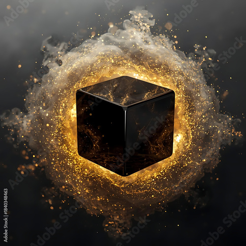 Floating Black Marble Cube