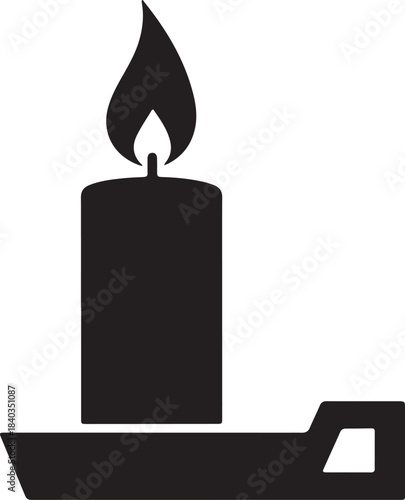  Vector single candle burning on holder silhouette illustration