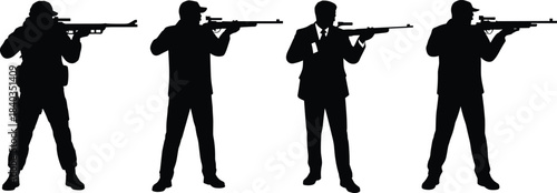 Rifle shooter silhouette vector, tactical and civilian icons, shooting stance illustration, cad drawing flat vector illustration
