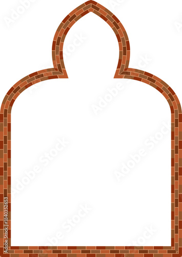 Pointed Trefoil Arch window door brick brickwork brown border picture frame vintage retro antique handcraft framework architecture decorative element isolated background 