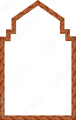 Triangular Arch window door brick brickwork brown border picture frame vintage retro antique handcraft framework architecture decorative element isolated background 