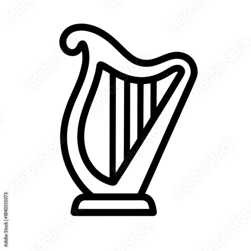 Harp on transparent background, musical instrument, elegant design