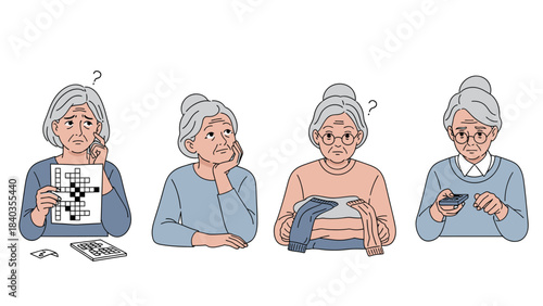 Stages of Memory Loss: Elderly Woman with Dementia Symptoms