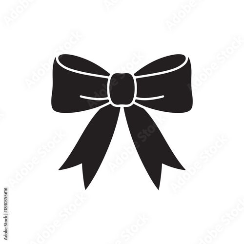 Elegant Bow Silhouette: A monochrome portrayal of a decorative bow, perfectly crafted with flowing ribbons, ideal for adding a touch of sophistication to any design.