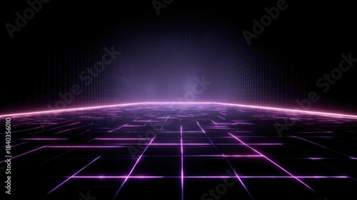 Wallpaper Mural Abstract digital floor with glowing lines, illuminated by a purple light source Torontodigital.ca