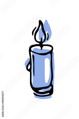 Hand-drawn cozy candle in a minimal ink-and-color style, created for branding, packaging, editorial layouts, cozy scenes and modern graphic design.
