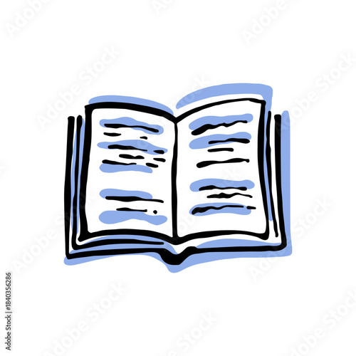 Hand-drawn open book icon in a minimal ink-and-color style, created for branding, packaging, editorial layouts, cozy scenes and modern graphic design.