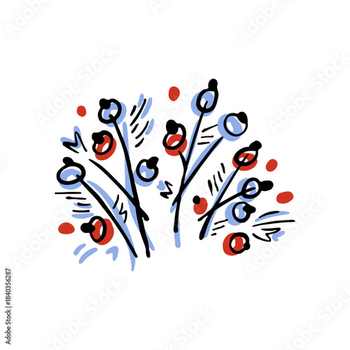 Hand-drawn berry branch in a minimal ink-and-color style, created for branding, packaging, editorial layouts, cozy scenes and modern graphic design.