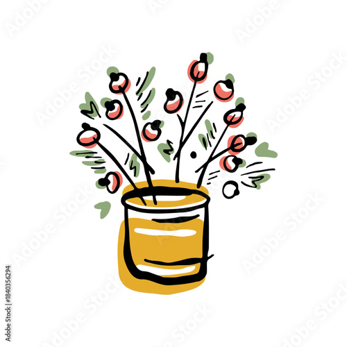 Hand-drawn vase branch icon in a minimal ink-and-wash style, designed for autumn branding, packaging, social media visuals, editorial layouts, and modern lifestyle projects.