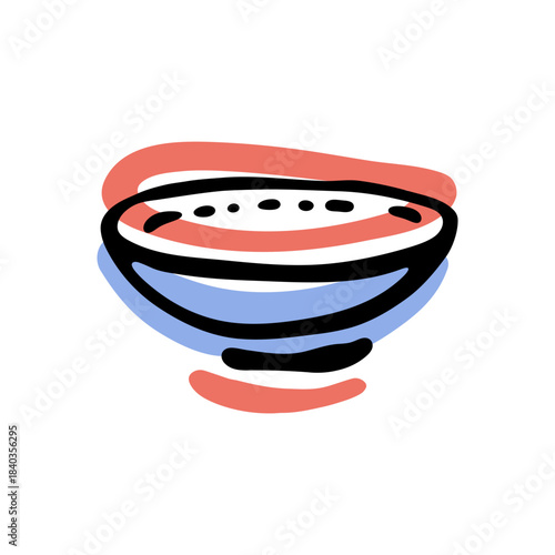 Hand-drawn cozy bowl icon in a minimal ink-and-color style, created for branding, packaging, editorial layouts, cozy scenes and modern graphic design.
