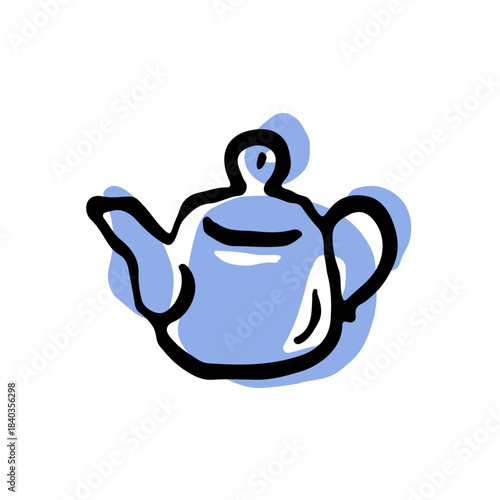 Hand-drawn teapot icon in a minimal ink-and-color style, created for branding, packaging, editorial layouts, cozy scenes and modern graphic design.