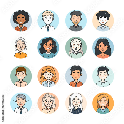 Diverse group of people portraits in colorful circular frames, representing community and individuality in a modern, stylized illustration