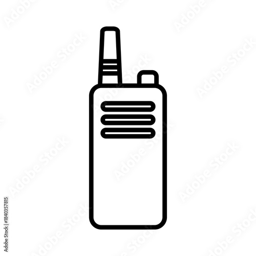 Walkie talkie vector icon. Portable radio communication device with antenna, ideal for emergency, outdoor, or security applications. Black silhouette isolated on white background. vector illustration