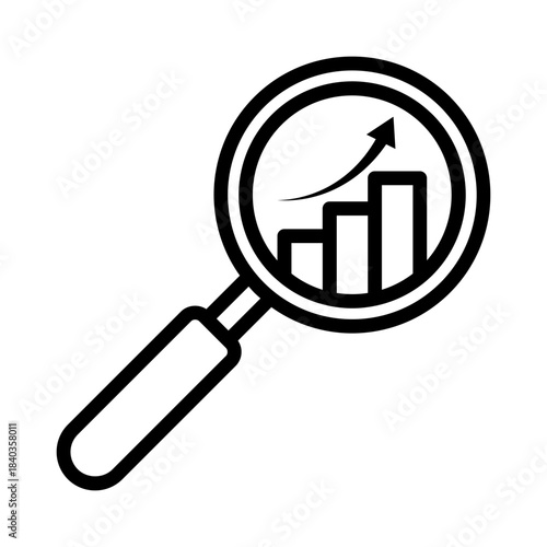 Financial analysis, business analysis concept, magnifier glass with bar graph. Analytics icon. Business financial forecast. Observation. Estimate. Budget graph. Predictive analytics. Stats icon, eps10