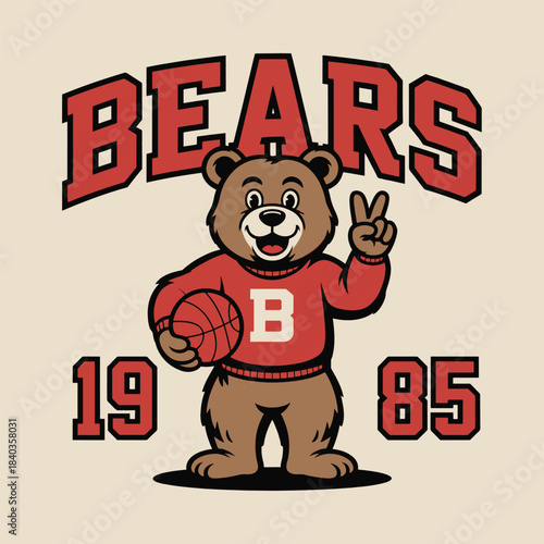 Basketball Bear Mascot Logo with Cap and Ball