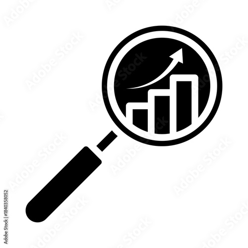 Financial analysis, business analysis concept, magnifier glass with bar graph. Analytics icon. Business financial forecast. Observation. Estimate. Budget graph. Predictive analytics. Stats icon, eps10