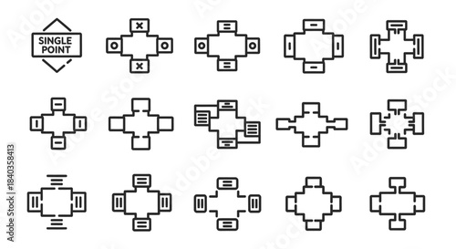 Collection of black outline connection point icons, various node shapes and styles.