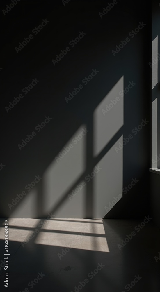 Fototapeta premium Sunlight shining through a window onto a dark room with a white wall